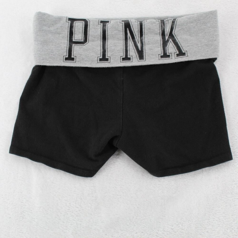 PINK Victoria’s Secret Yoga Shorts XS Black Foldover Waist Logo Stretch